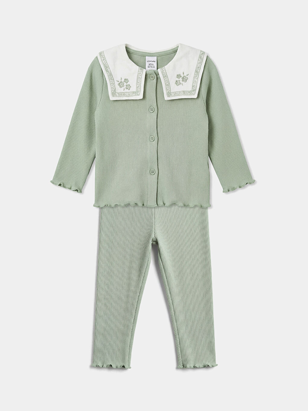 Yeşil Kız Bebek Fırfır Detaylı Hırka ve Tayt