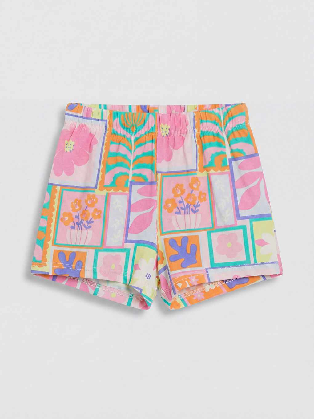 Ekru Çiçek Baskılı Kız Bebek Tişört ve Şort Takım-3