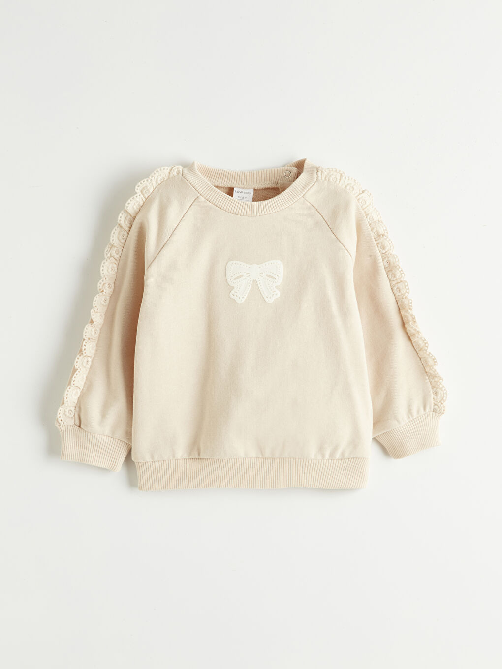 Bej Dantel Detaylı Kız Bebek Sweatshirt ve Eşofman Altı-1