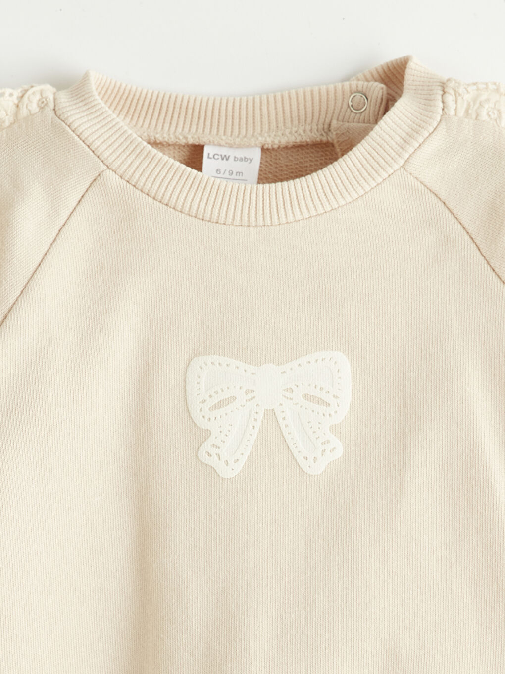 Bej Dantel Detaylı Kız Bebek Sweatshirt ve Eşofman Altı-2