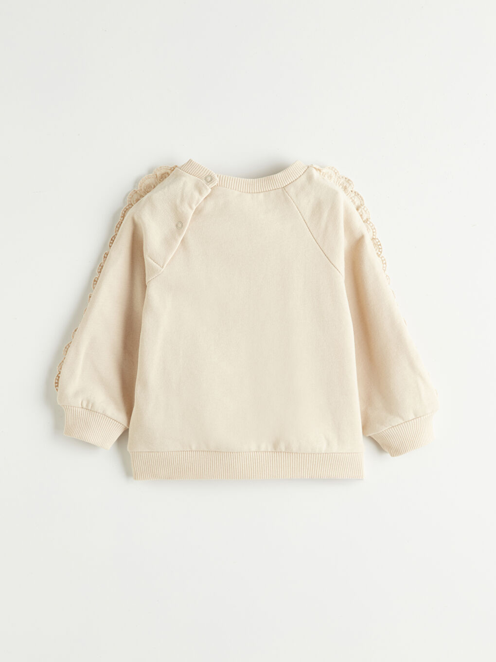 Bej Dantel Detaylı Kız Bebek Sweatshirt ve Eşofman Altı-3