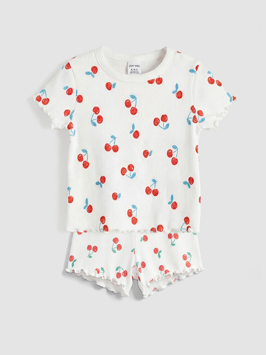 Ekru Kiraz Baskılı Kız Bebek Şortlu Takım