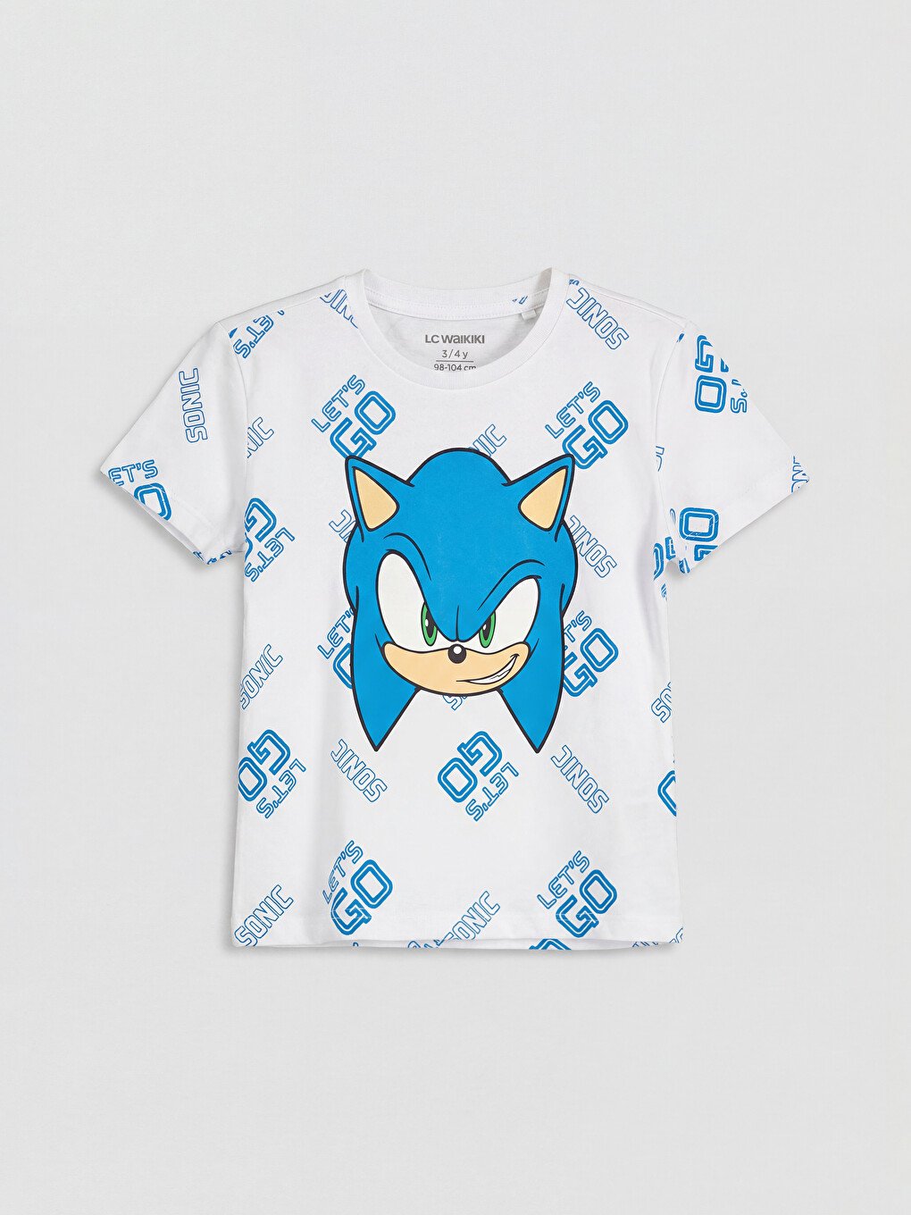 Beyaz Bisiklet Yaka Sonic Baskılı Erkek Çocuk Pijama Takımı-1