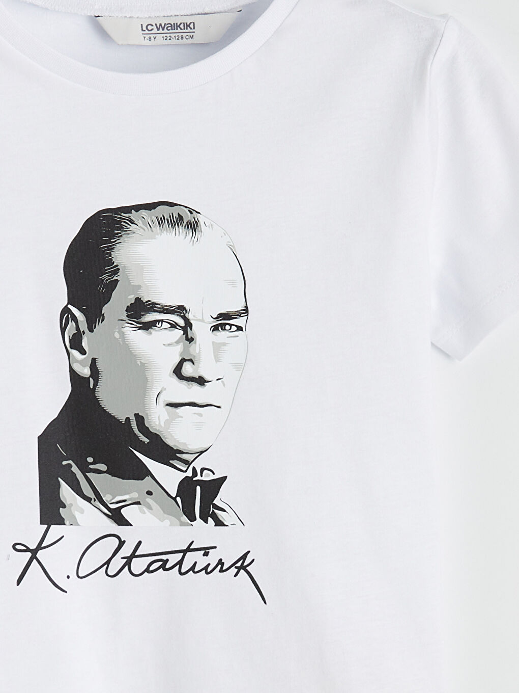 Beyaz Bisiklet Yaka Atatürk Baskılı Kız Çocuk Tişört-2