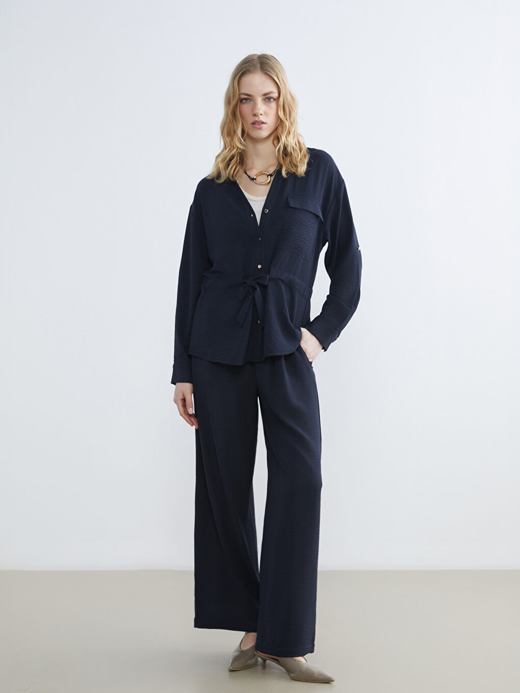 Elastic Waist Wide Leg Women's Trousers