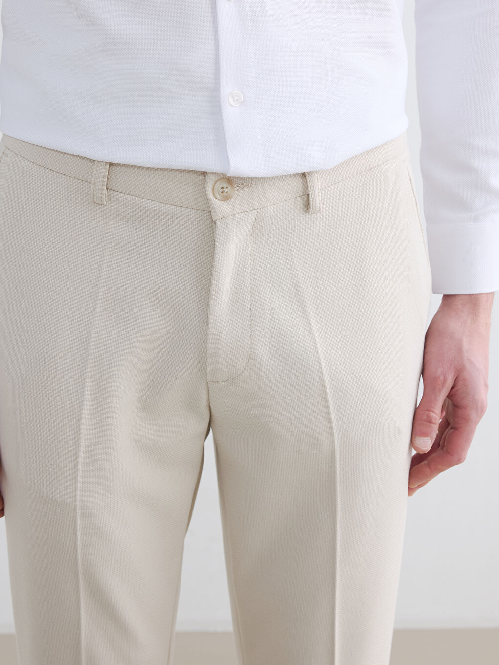 Slim Fit Textured Men's Fabric Trousers-2