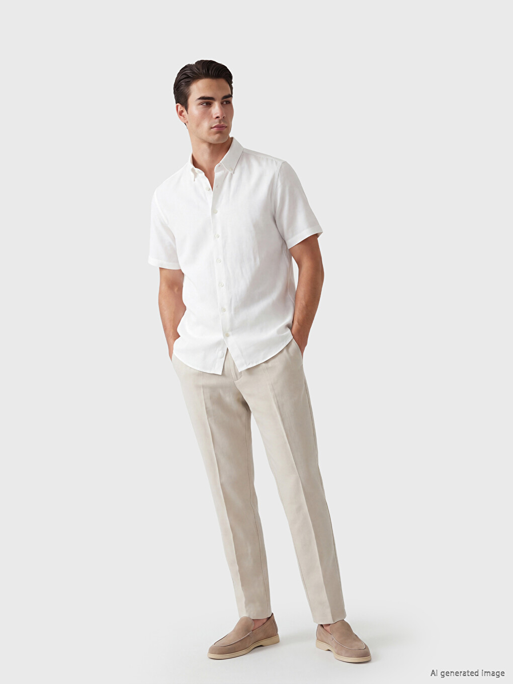 Bej Slim Fit Erkek Kumaş Pantolon-1