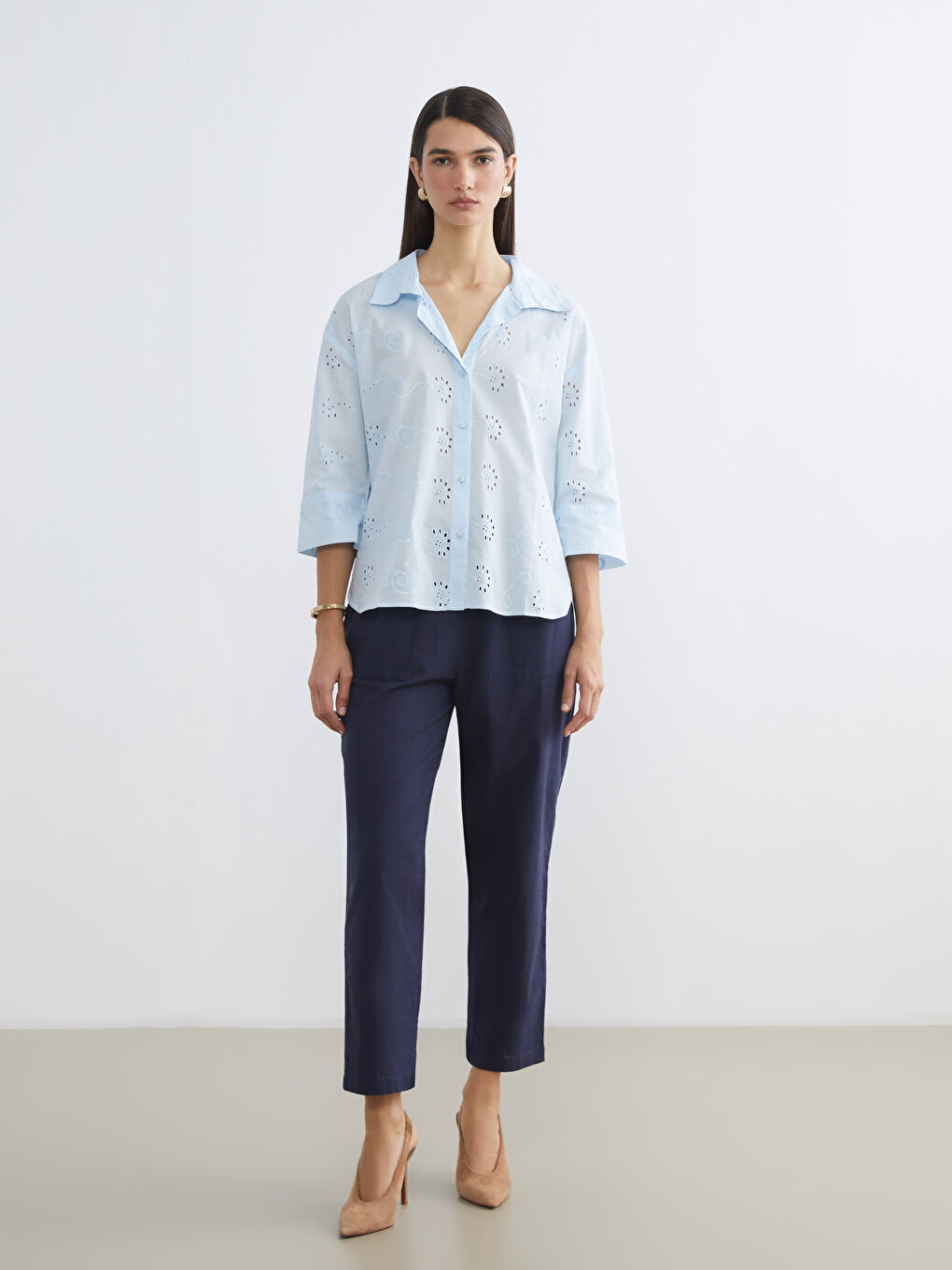 Hole-Knitted Oversize Women's Shirt-1