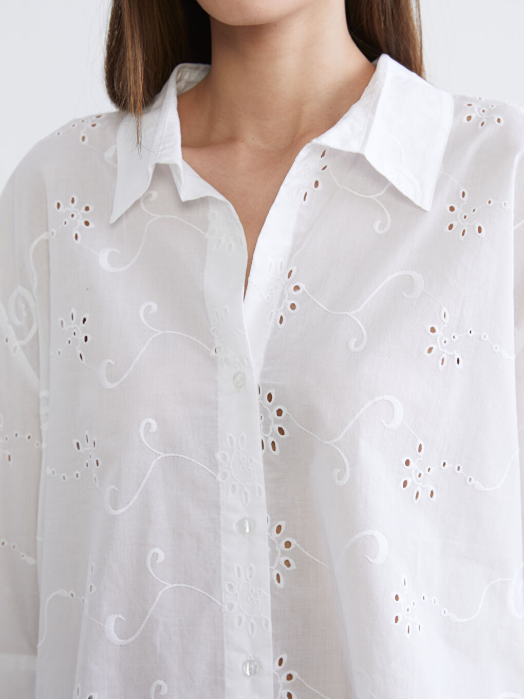 Hole-Knitted Oversize Women's Shirt-2