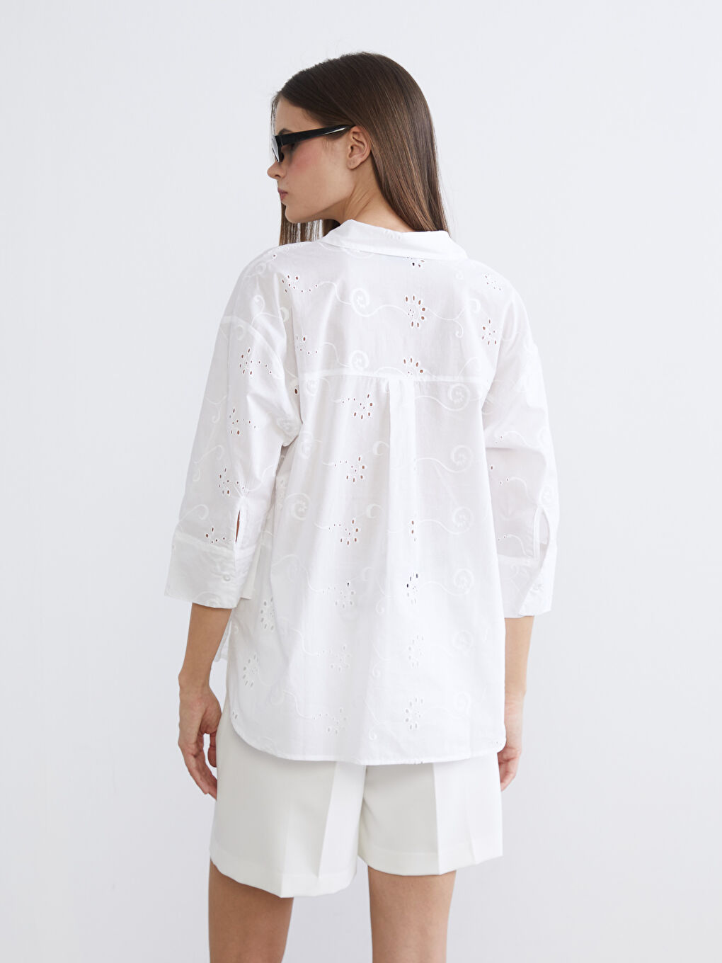 Hole-Knitted Oversize Women's Shirt-3