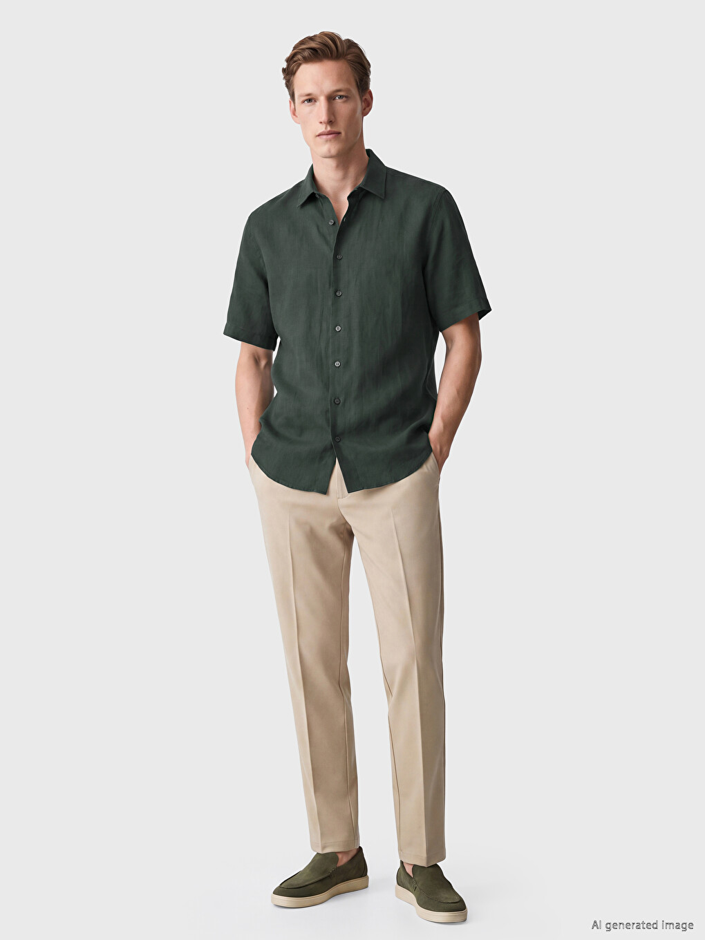 Coupe Régulière %100 Lin Chemise Homme-2
