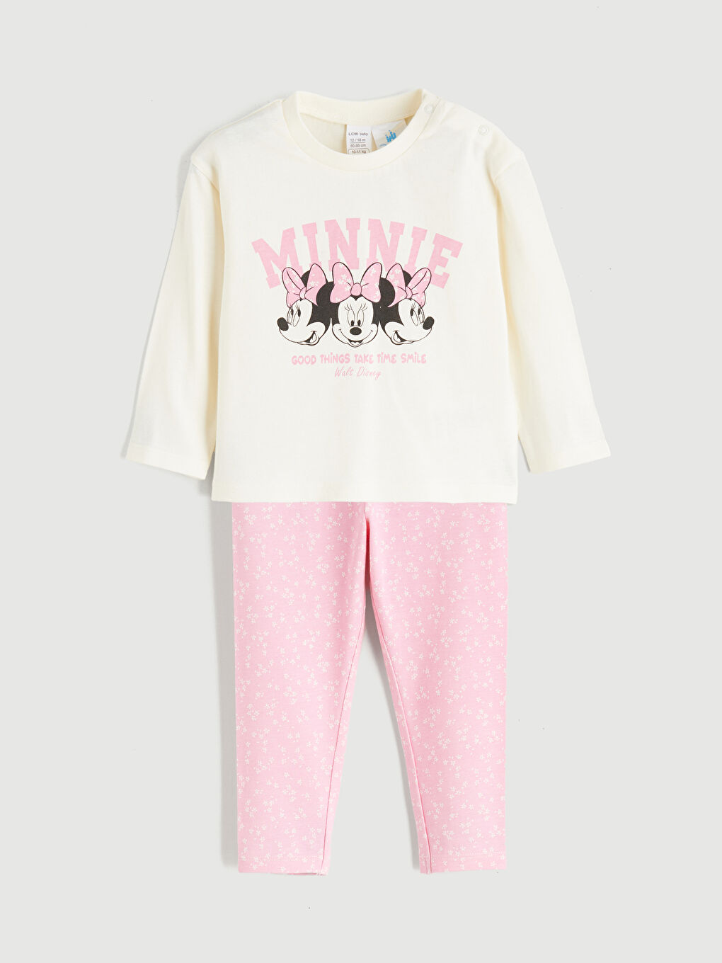 Ekru Minnie Mouse Baskılı Kız Bebek Tişört ve Tayt