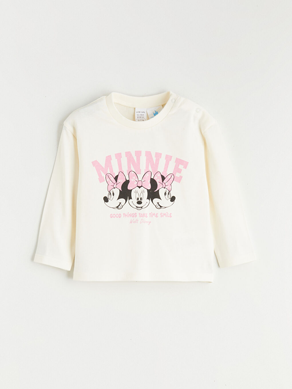 Ekru Minnie Mouse Baskılı Kız Bebek Tişört ve Tayt-1
