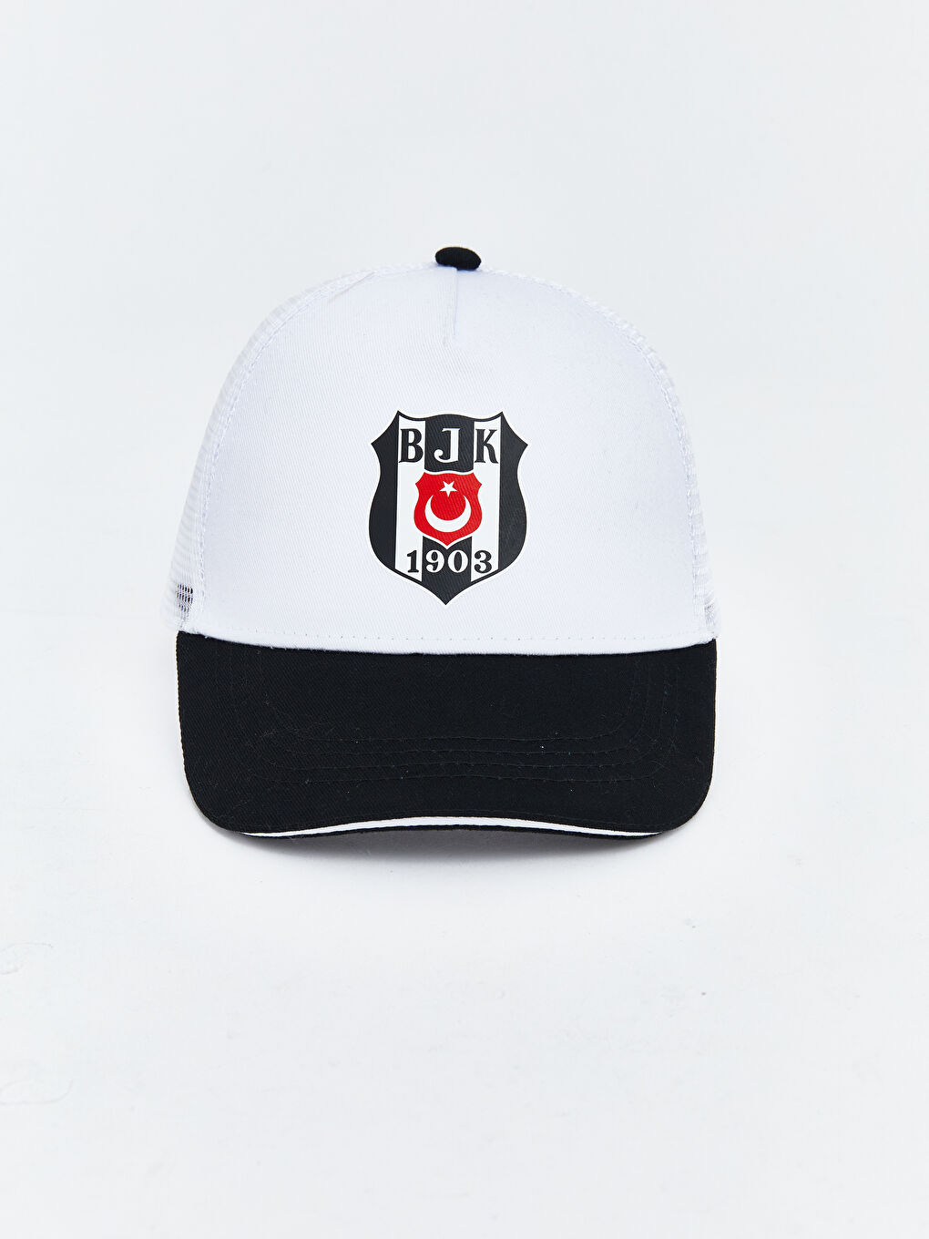 Beyaz Beşiktaş Lisanslı File Detaylı Erkek Çocuk Kep Şapka