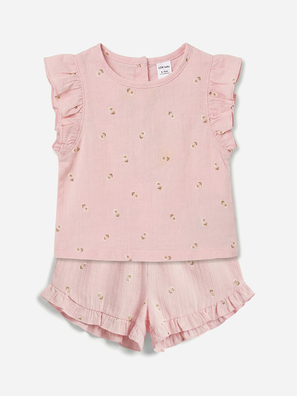 Pembe Fırfırlı Kız Bebek Bluz ve Şort