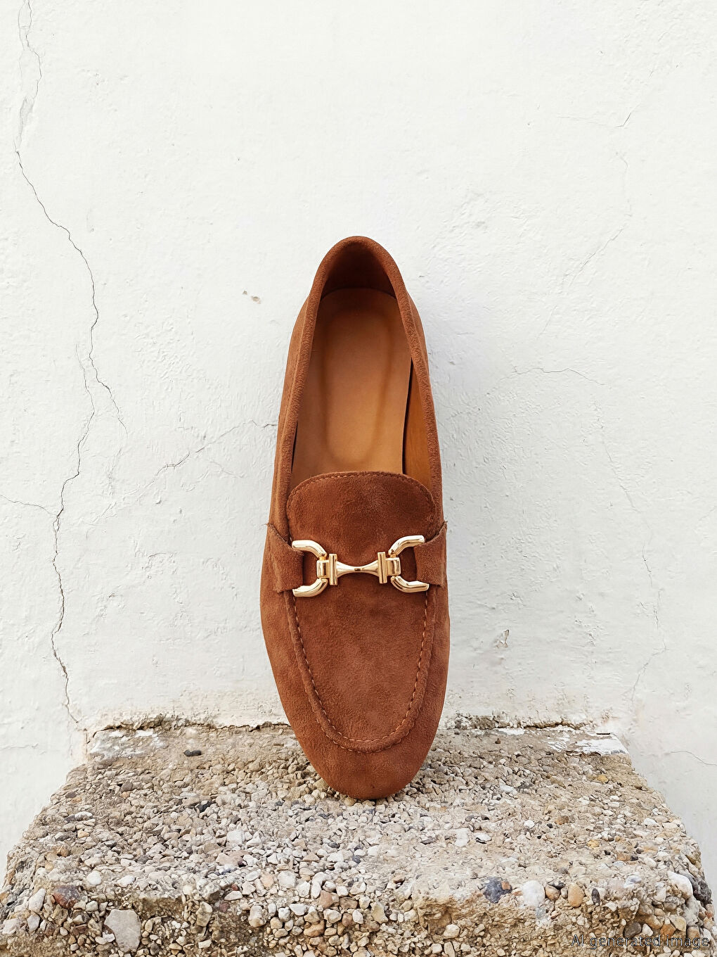 Kahverengi Süet Görünümlü Metal Aksesuarlı Kadın Loafer