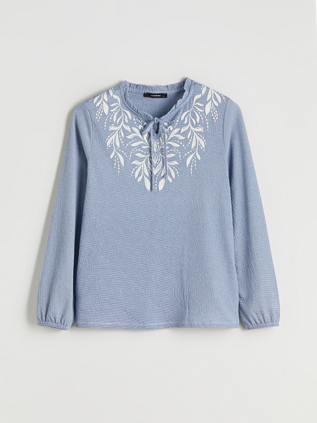 Mavi Bağlamalı Yaka Çiçekli Bluz-5