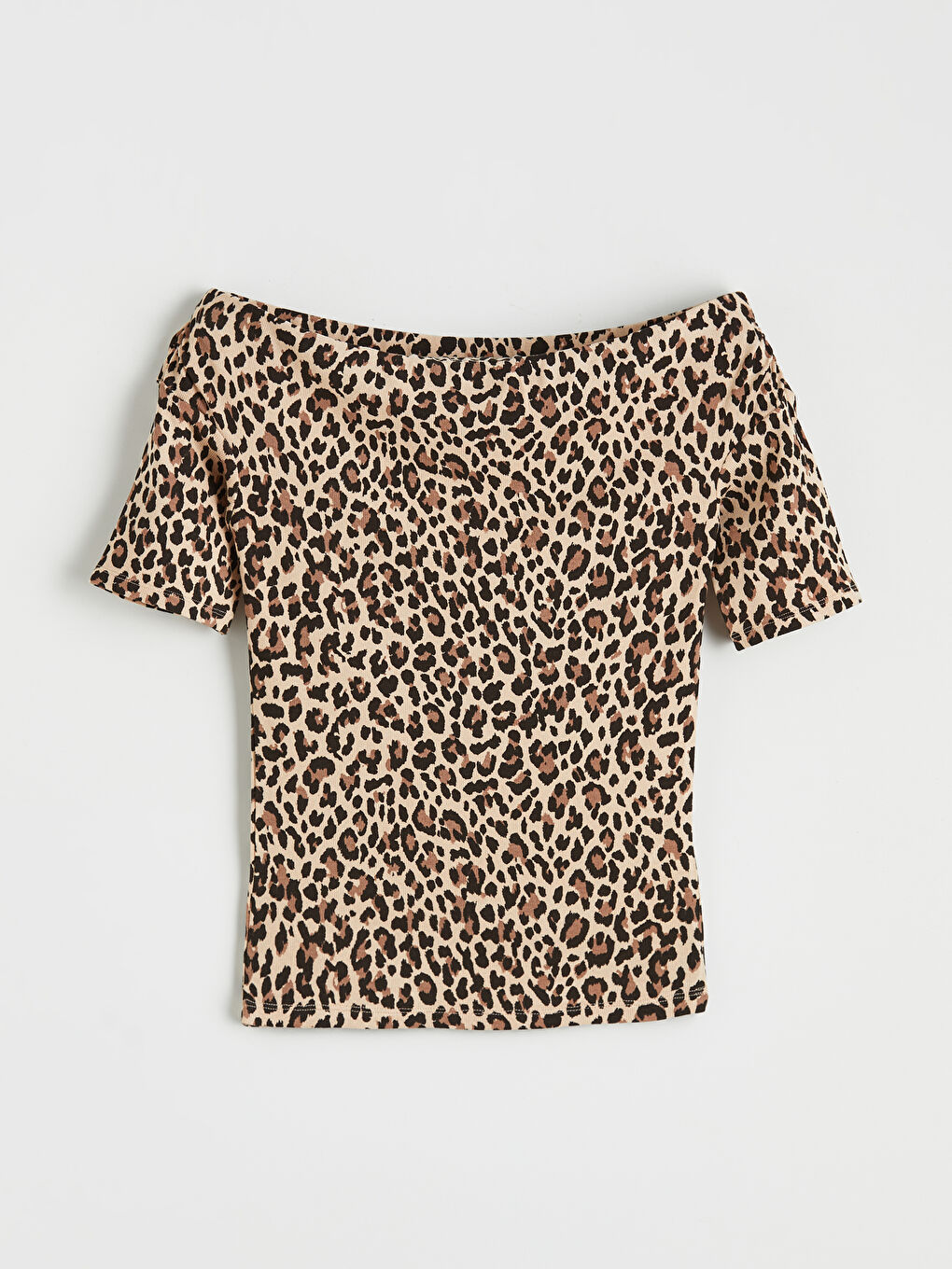 Kahverengi Kayık Yaka Leopar Desenli Bluz-4