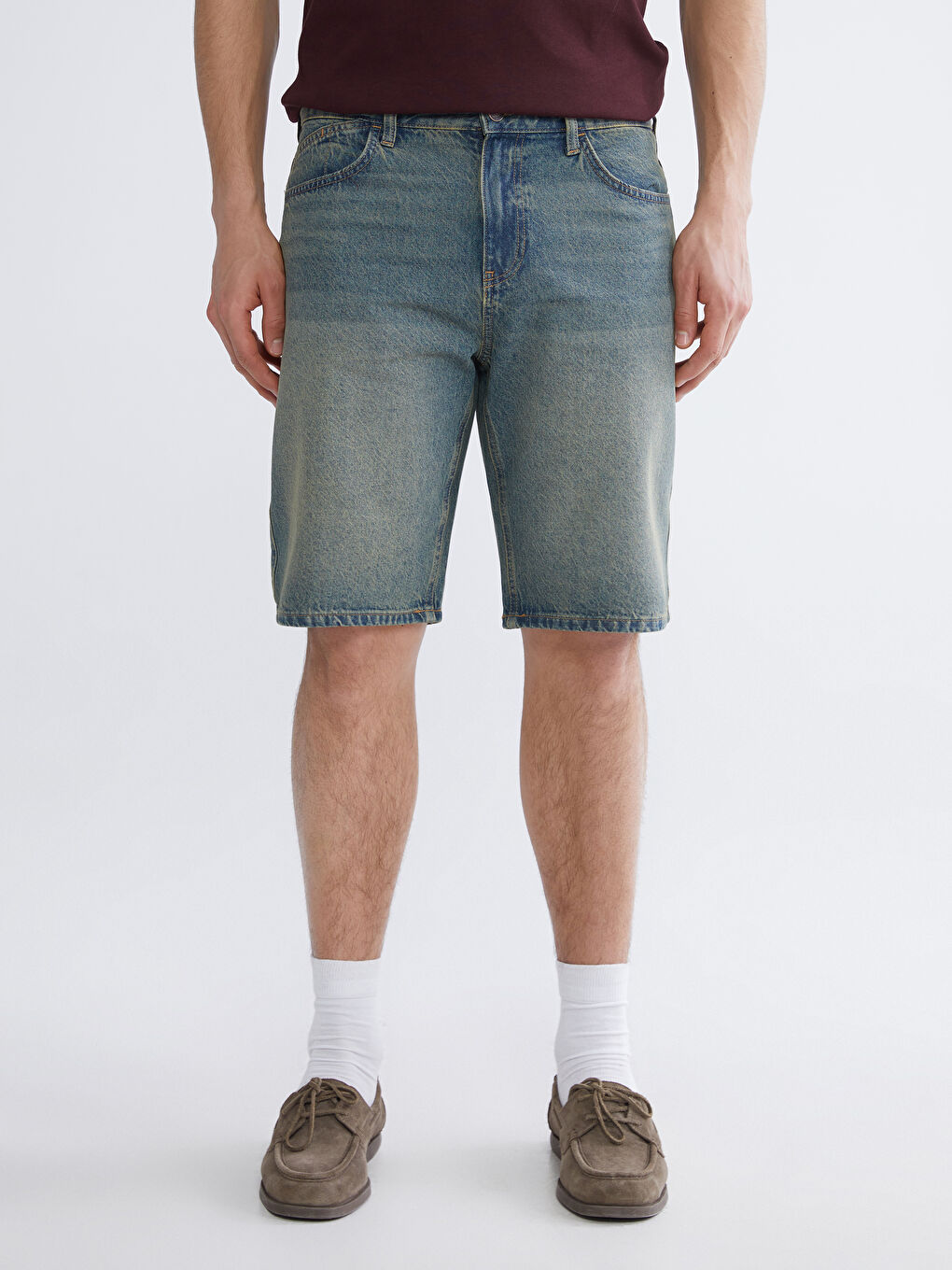 მამაკაცები მუქი ლურჯი ჯინსის შორტები-1