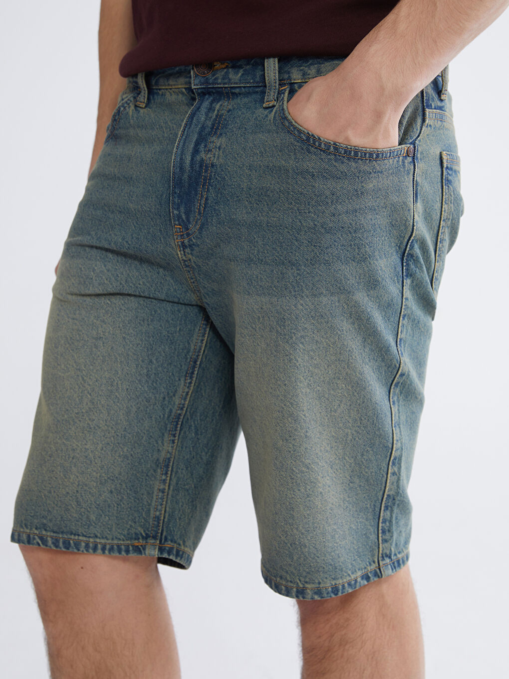 მამაკაცები მუქი ლურჯი ჯინსის შორტები-2