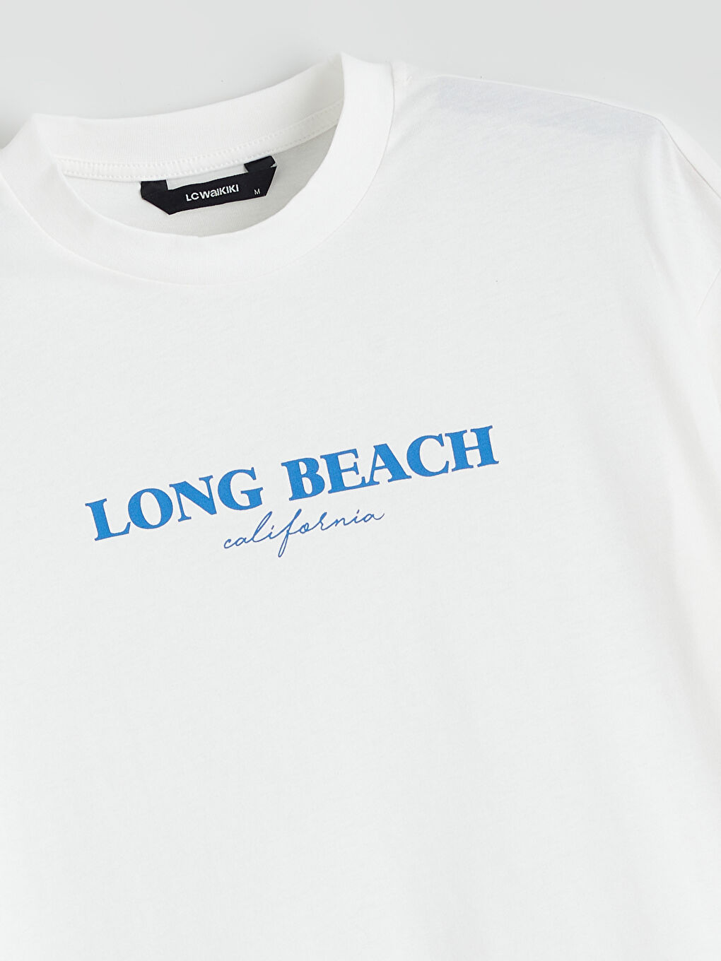 Ekru Bisiklet Yaka Baskılı Kadın Tişört-5