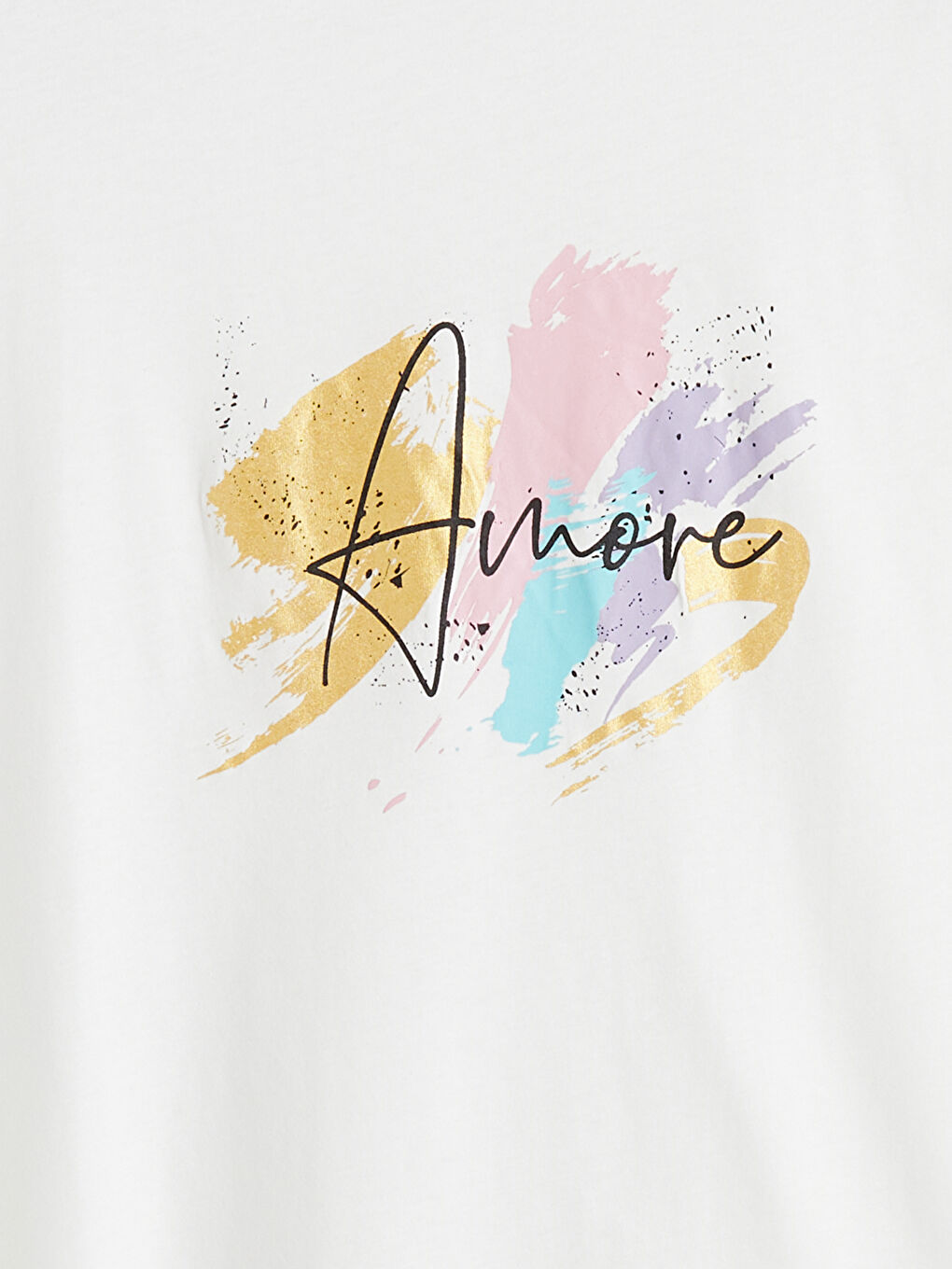 Ekru Bisiklet Yaka Baskılı Kadın Tişört-5