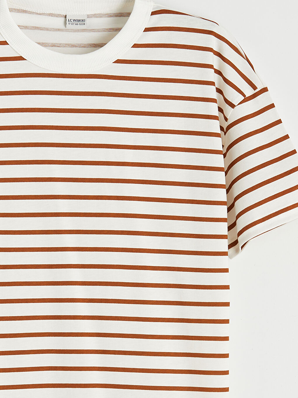 Kahverengi Erkek Çocuk Çizgili Bisiklet Yaka Tişört-2