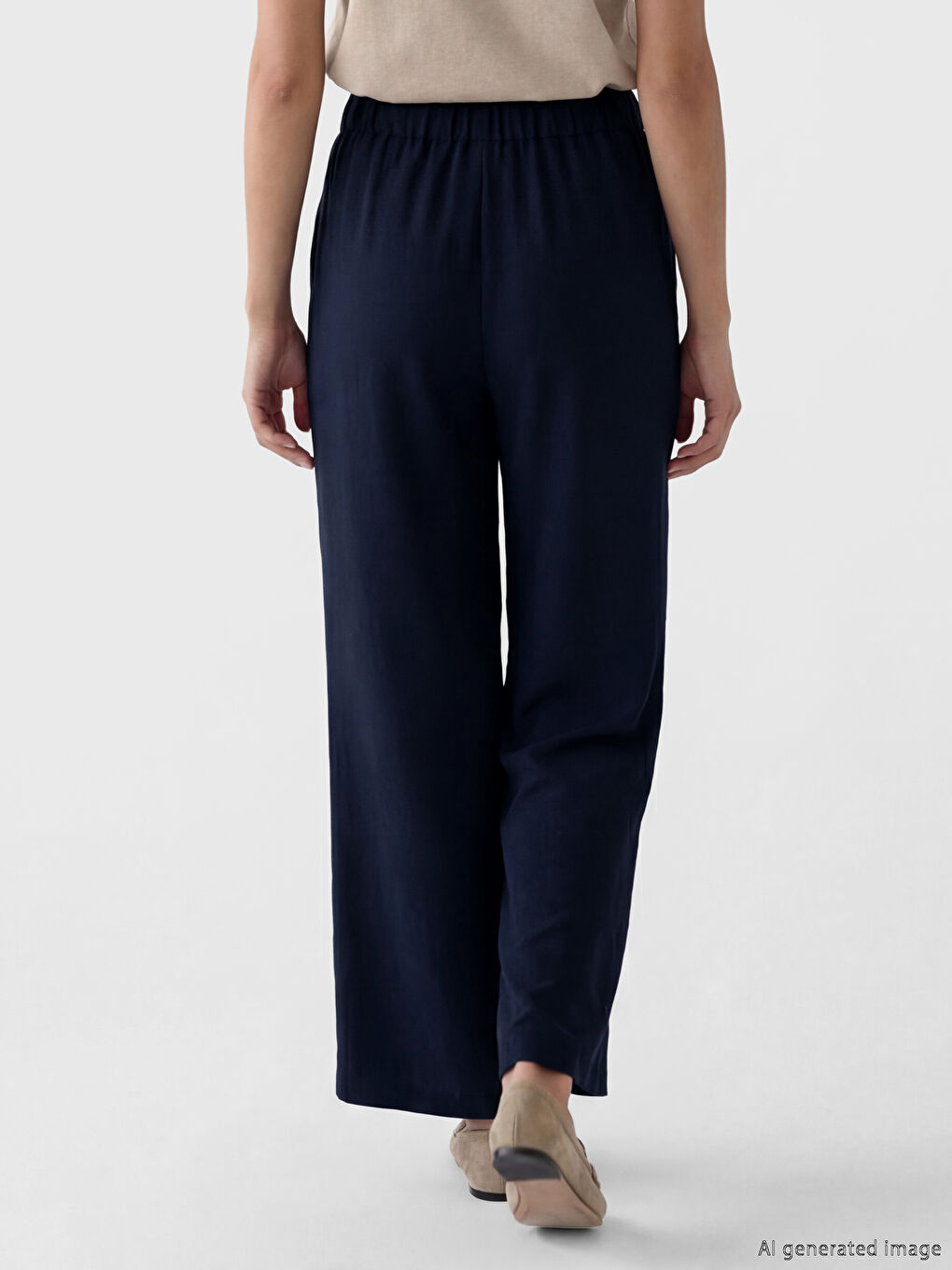 بنطلون نسائي واسع الأرجل بخصر مطاطي-2