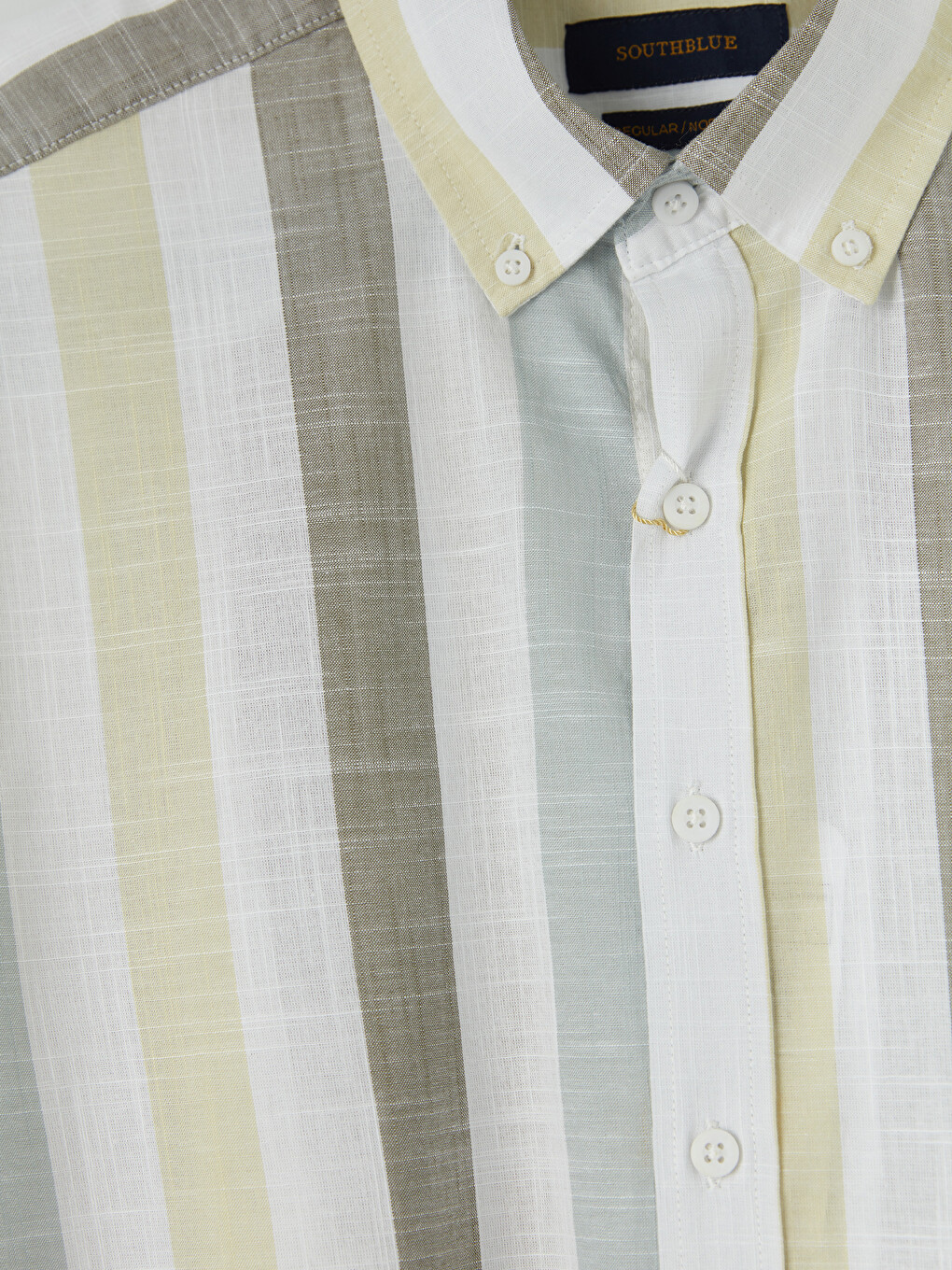 Sarı Regular Fit Çizgili Poplin Erkek Gömlek-6