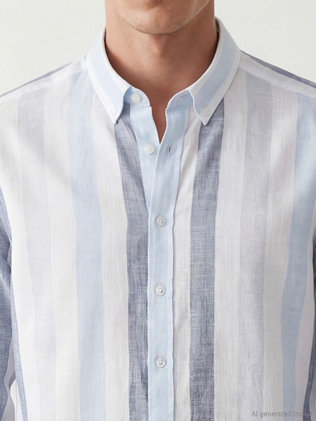 Mavi Regular Fit Çizgili Erkek Keten Gömlek-2