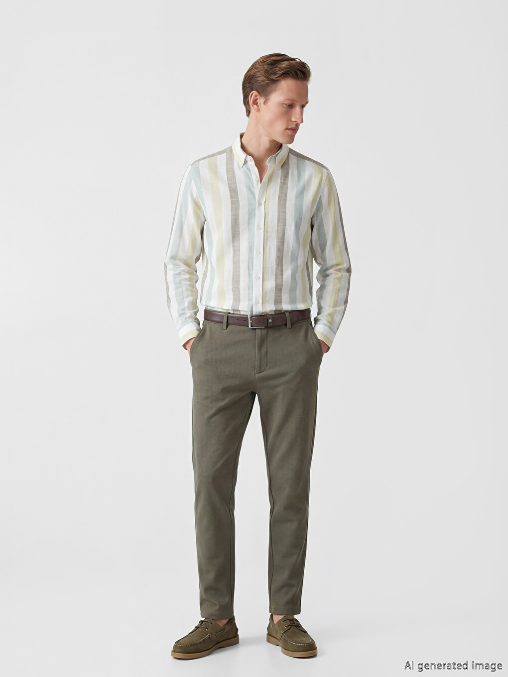 Sarı Regular Fit Çizgili Poplin Erkek Gömlek-1