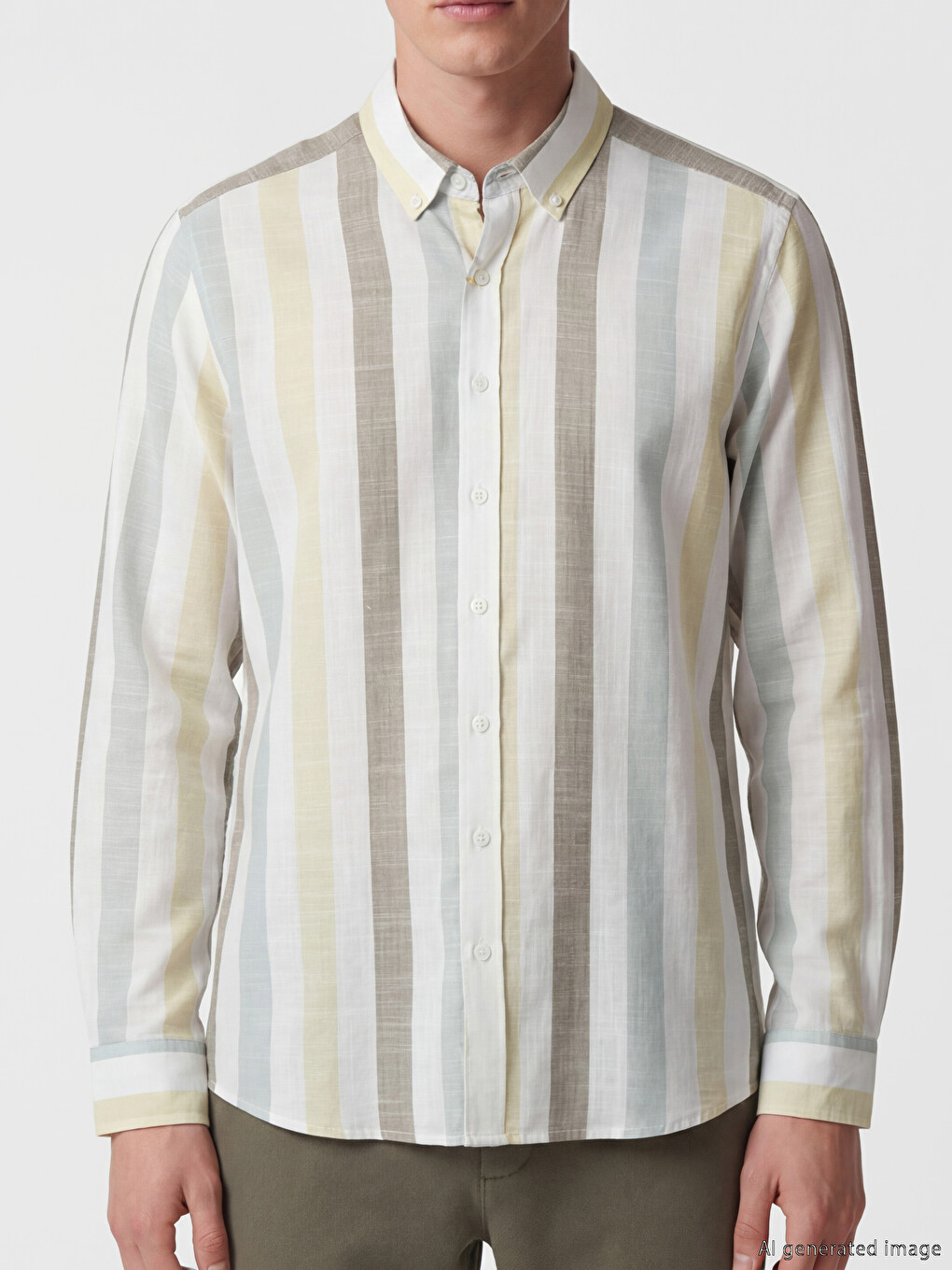 Sarı Regular Fit Çizgili Poplin Erkek Gömlek-2
