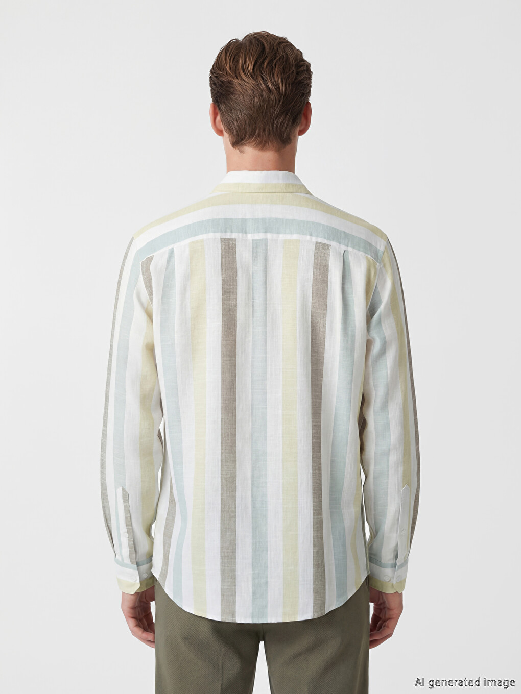 Sarı Regular Fit Çizgili Poplin Erkek Gömlek-3