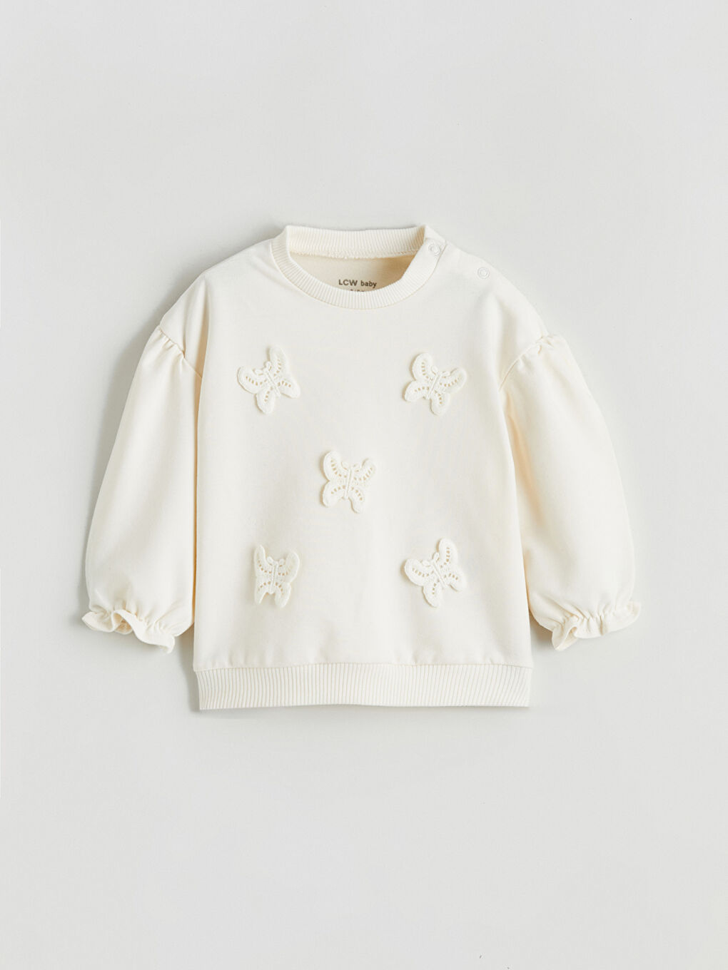 Bej Bisiklet Yaka Kız Bebek Sweatshirt ve Tayt-1