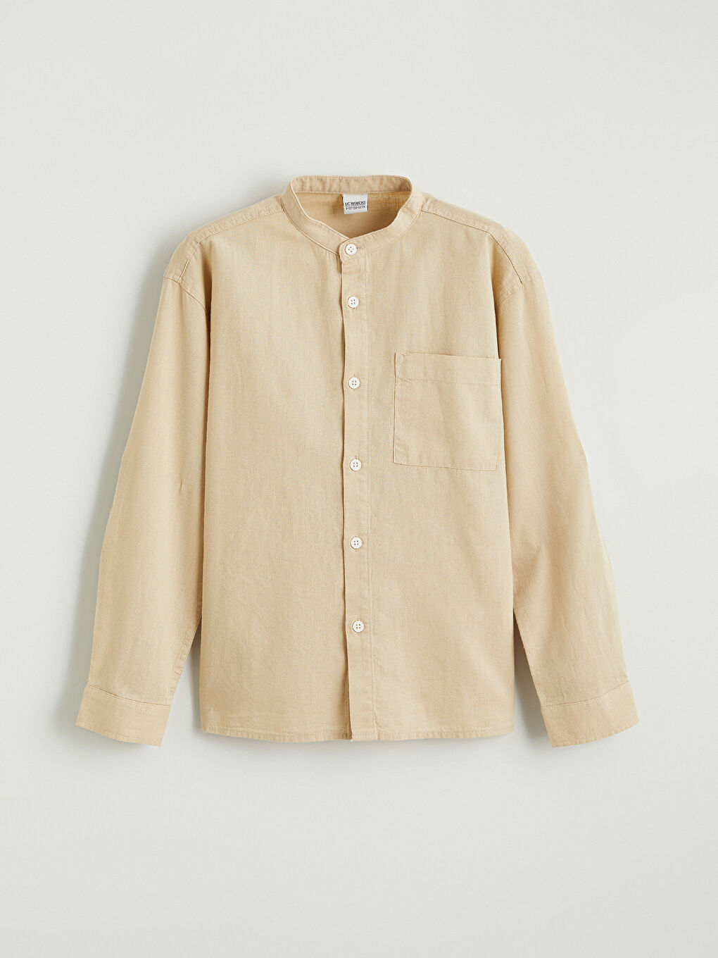 Bej Hakim Yaka Keten Karışımlı Erkek Çocuk Gömlek