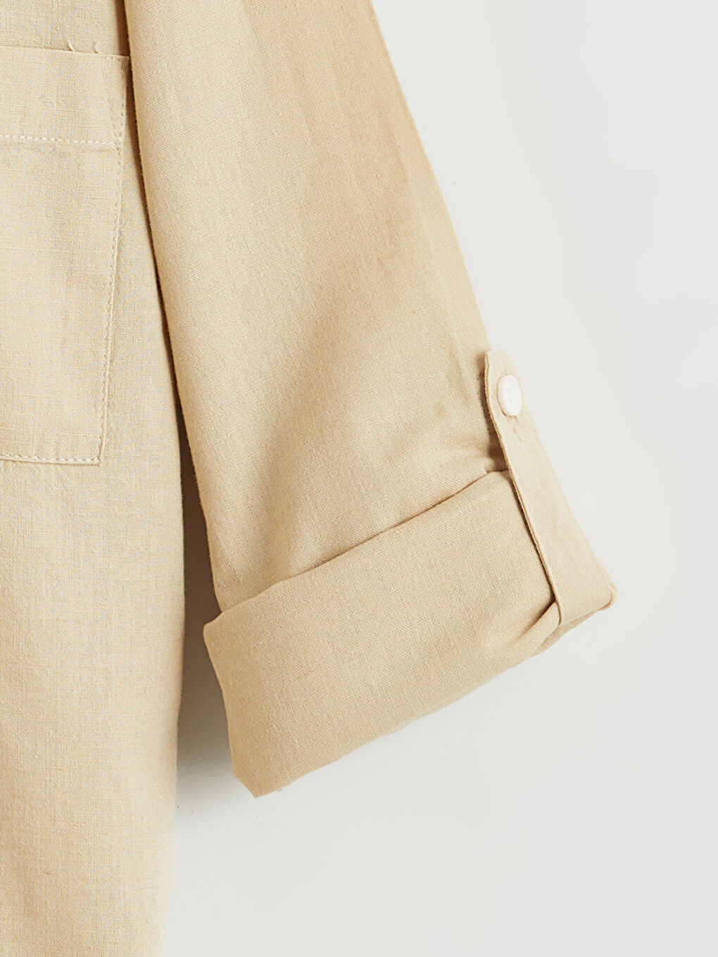 Bej Hakim Yaka Keten Karışımlı Erkek Çocuk Gömlek-1