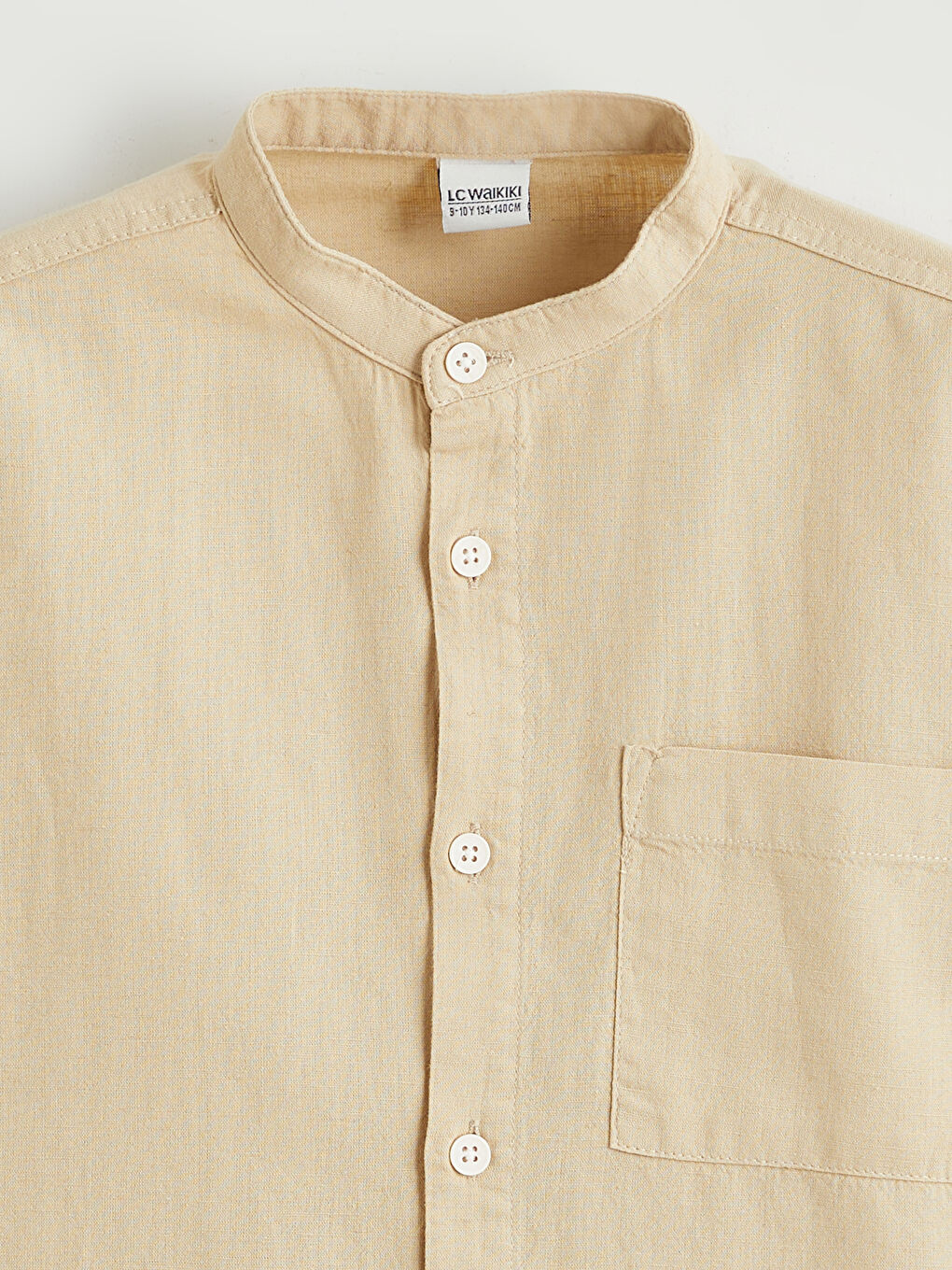 Bej Hakim Yaka Keten Karışımlı Erkek Çocuk Gömlek-2