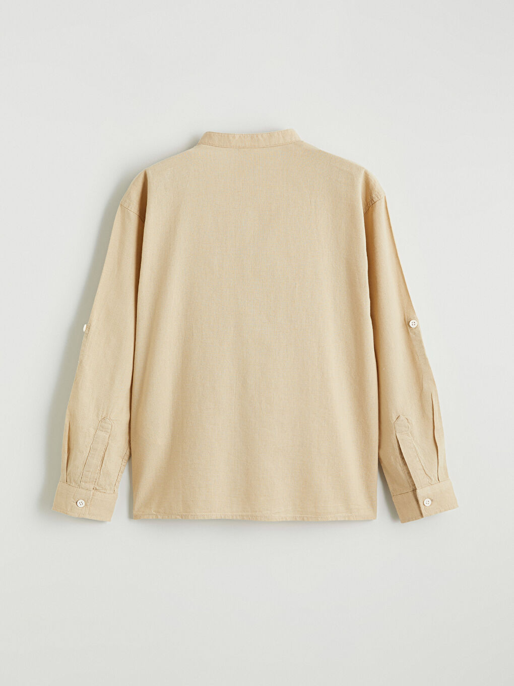 Bej Hakim Yaka Keten Karışımlı Erkek Çocuk Gömlek-3