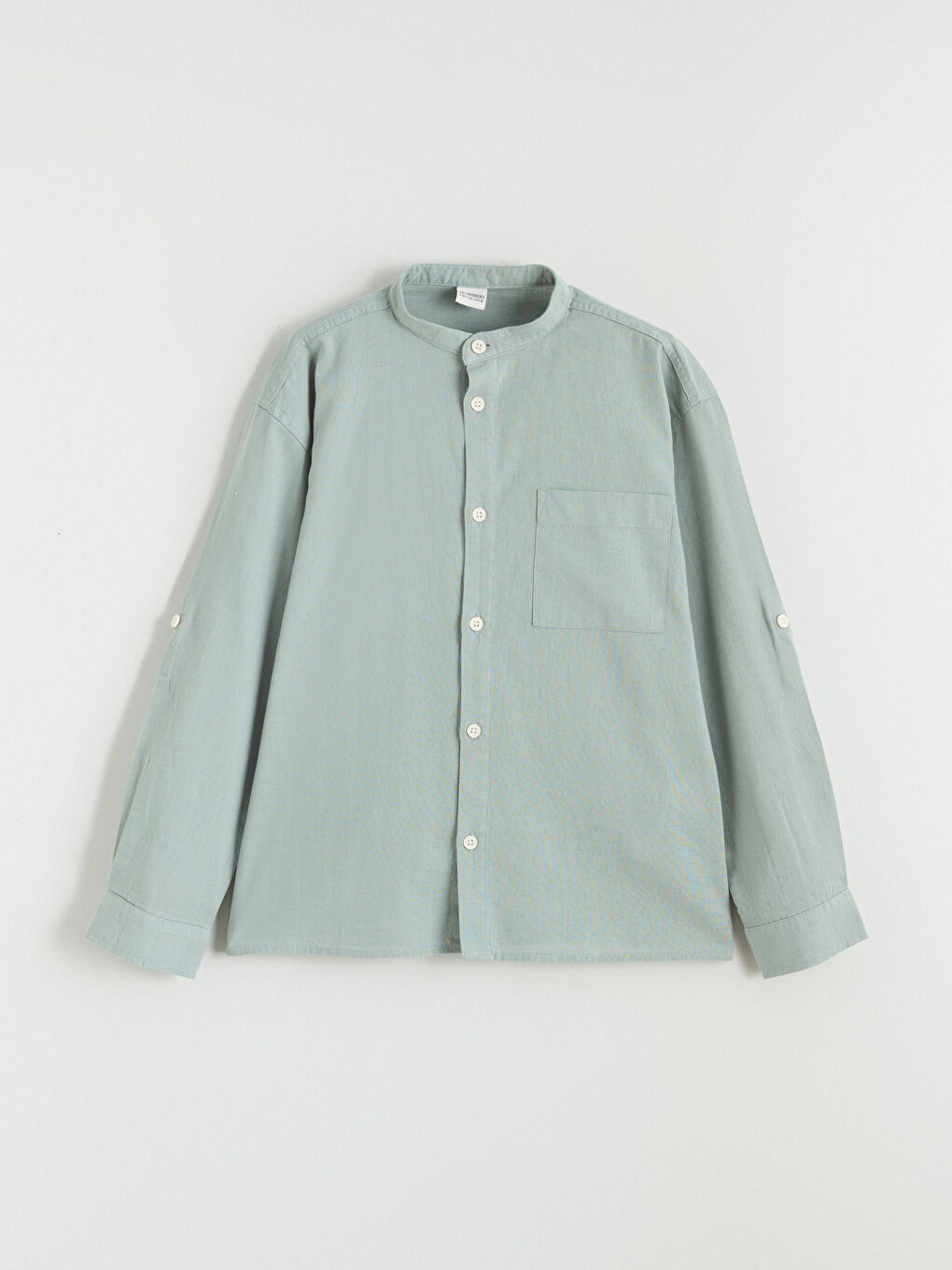 Yeşil Hakim Yaka Keten Karışımlı Erkek Çocuk Gömlek