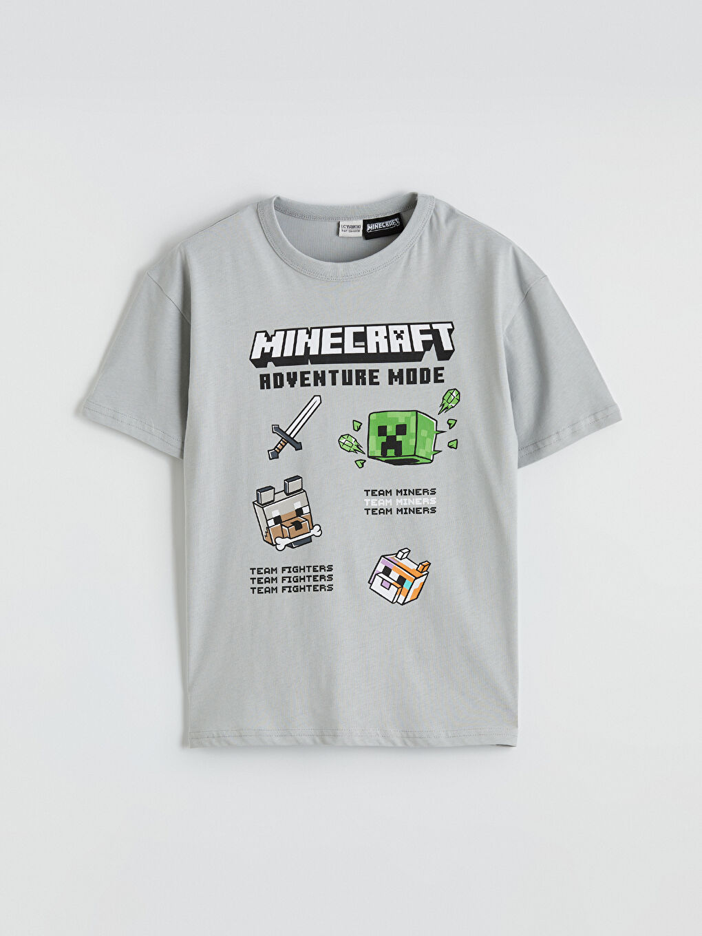 Gri Minecraft Baskılı Erkek Çocuk Tişört