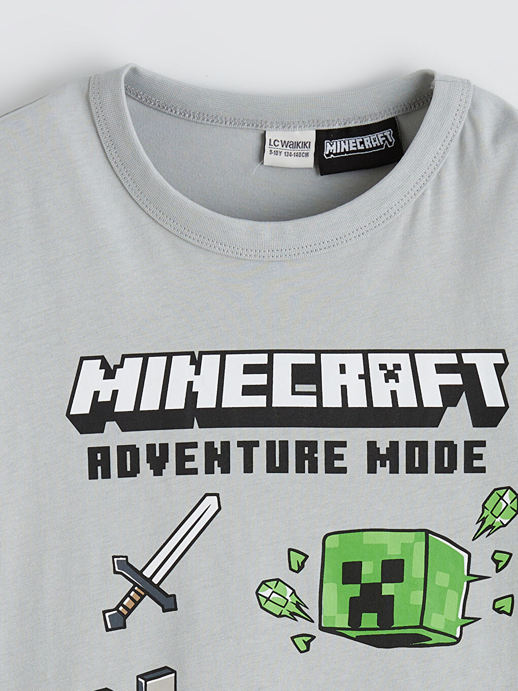 Gri Minecraft Baskılı Erkek Çocuk Tişört-1
