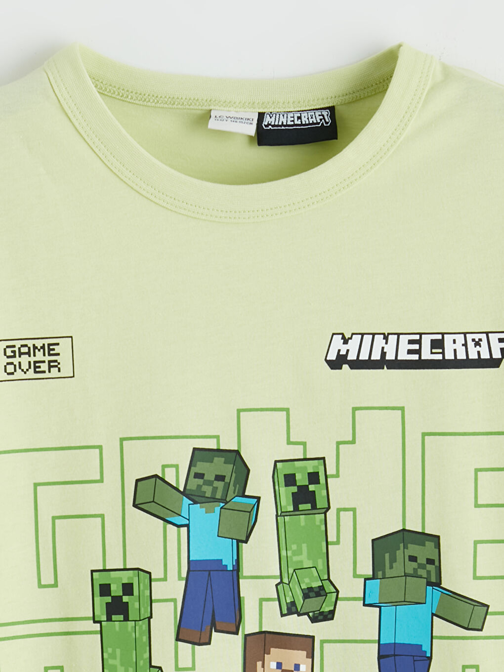 Yeşil Bisiklet Yaka Minecraft Baskılı Erkek Çocuk Tişört-1