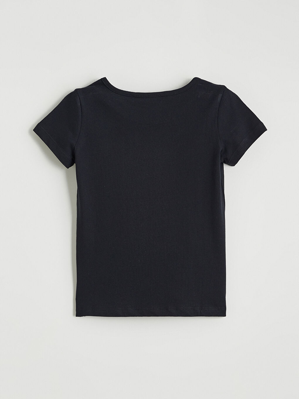 Siyah Bisiklet Yaka Basic Kız Çocuk Tişört-2