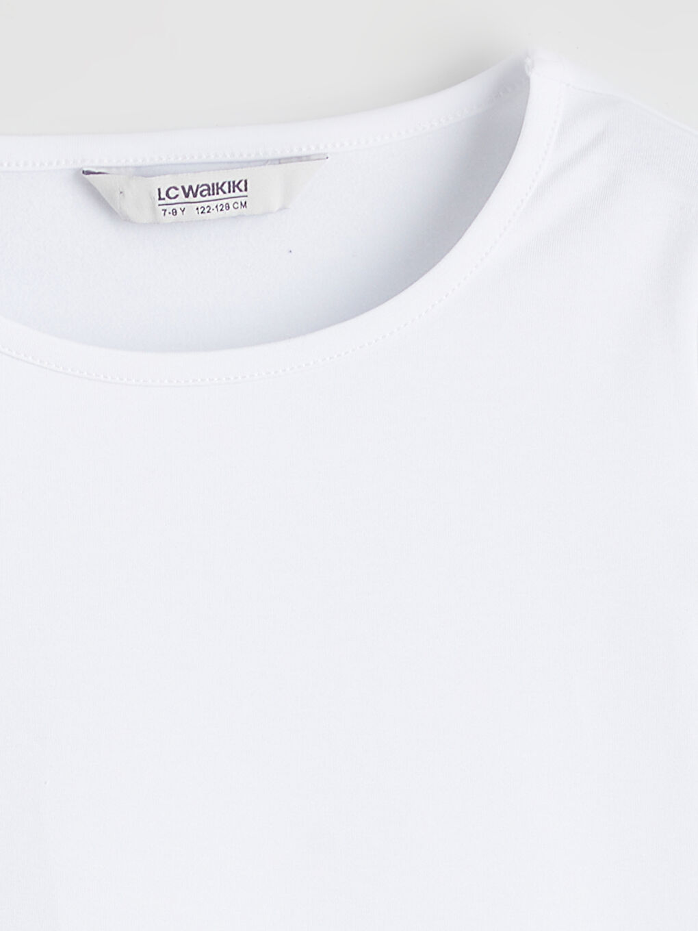 Beyaz Bisiklet Yaka Kız Çocuk Tişört-1