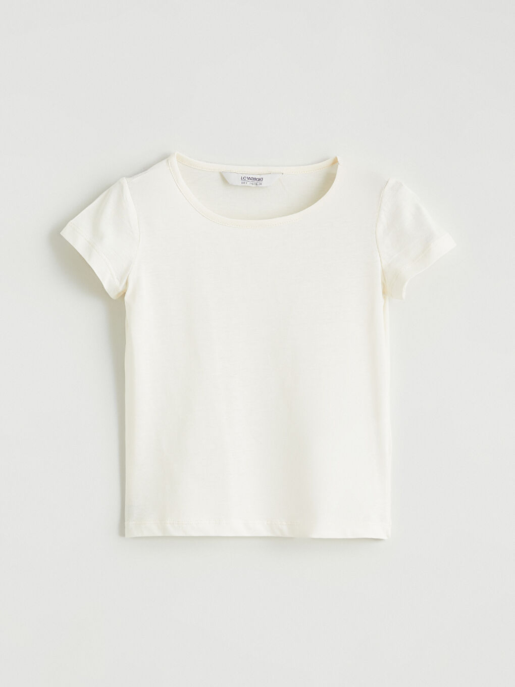 Ekru Bisiklet Yaka Kız Çocuk Tişört