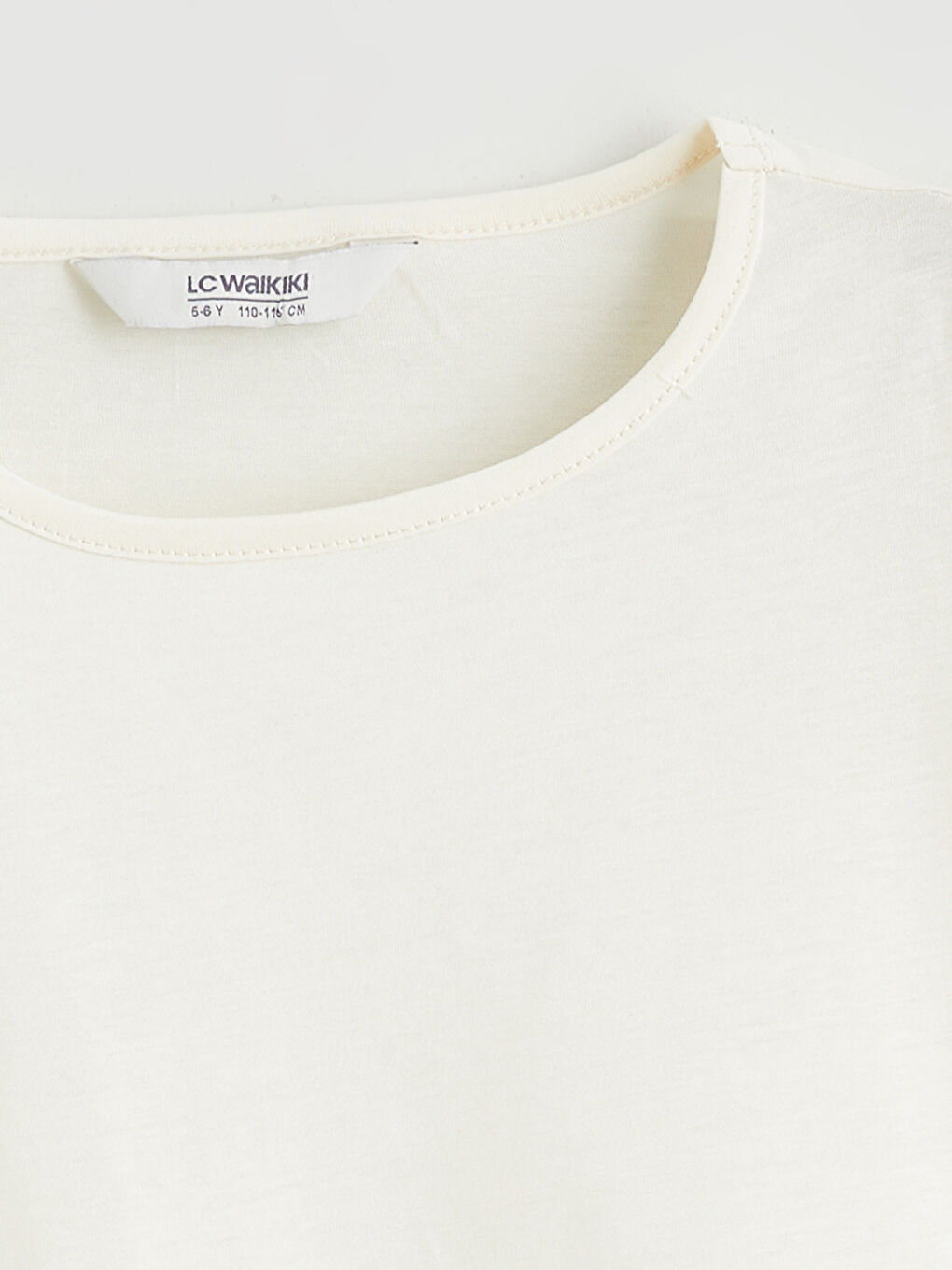 Ekru Bisiklet Yaka Kız Çocuk Tişört-1