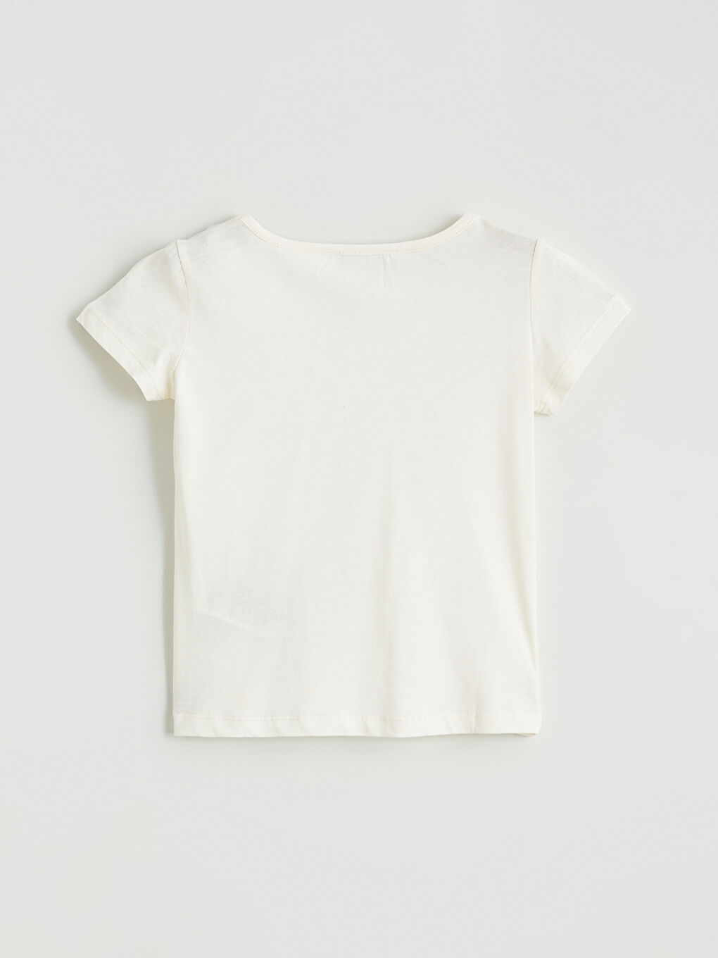 Ekru Bisiklet Yaka Kız Çocuk Tişört-2