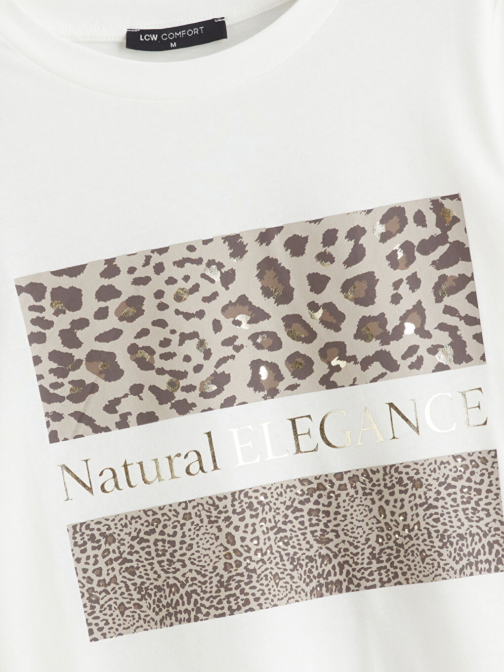 Ekru Bisiklet Yaka Baskılı Kadın Tişört-5