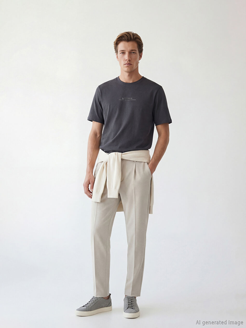 Antrasit Bisiklet Yaka Baskılı Penye Erkek Tişört-2