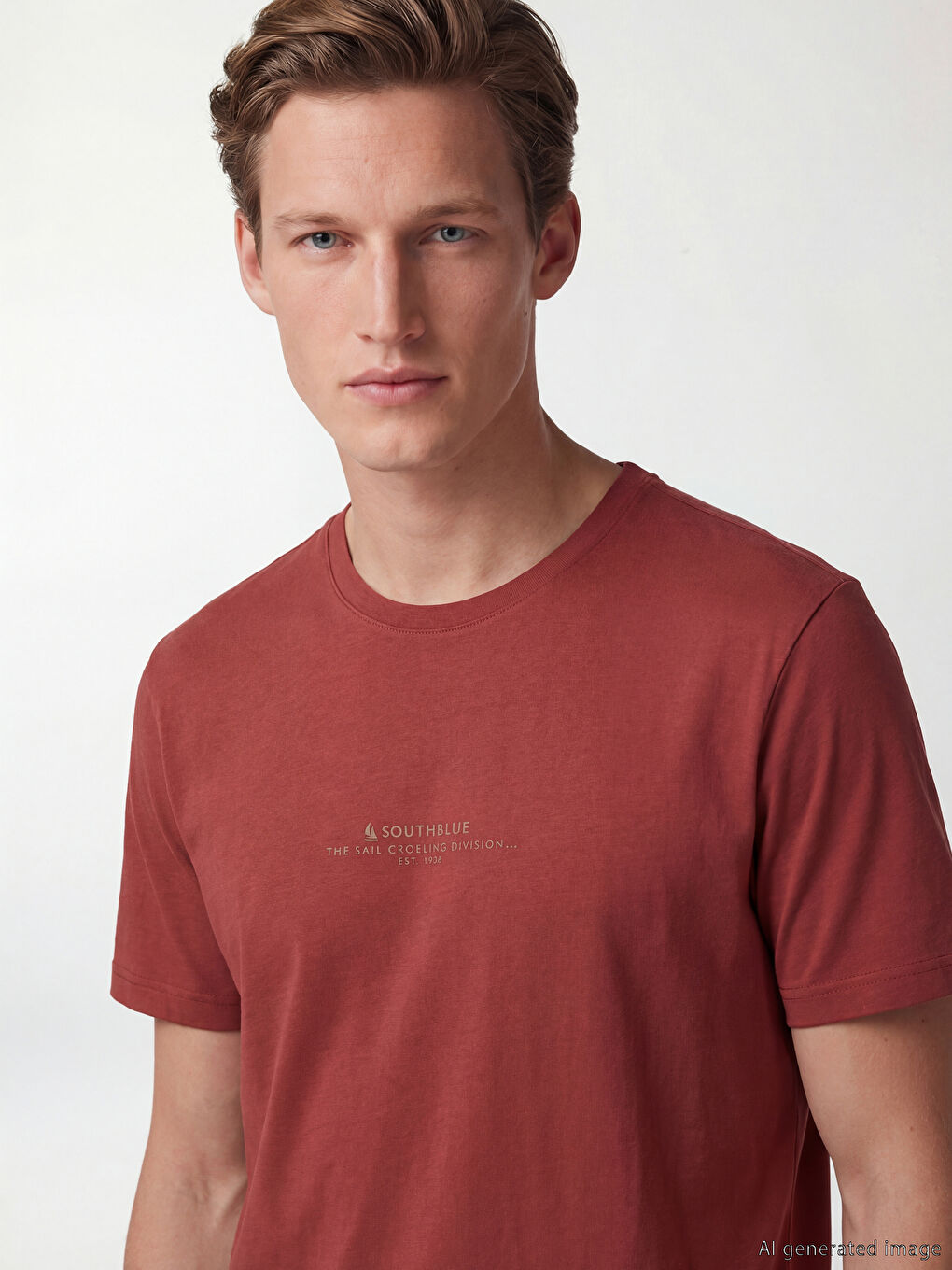 Kırmızı Bisiklet Yaka Baskılı Penye Erkek Tişört-2